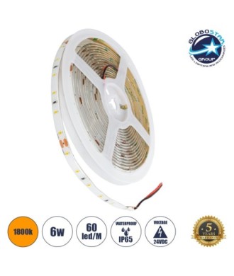 GLOBOSTAR® LILAC 70303 Ταινία LED 6W-m 480lm-m 120° DC 24V Αδιάβροχη IP65 60 x SMD2835 Chip-m Ultra Θερμό Λευκό 2200K Dimmable - Sanan SMD Chip - Μ500 x Π0.8 x Υ0.2cm - Ρολό 5 Μέτρων - 5 Χρόνια Εγγύηση